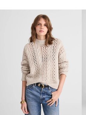 NEW Madewell Marled Cable-Knit Sweater in mixed oat marl NY460 $138 size XS